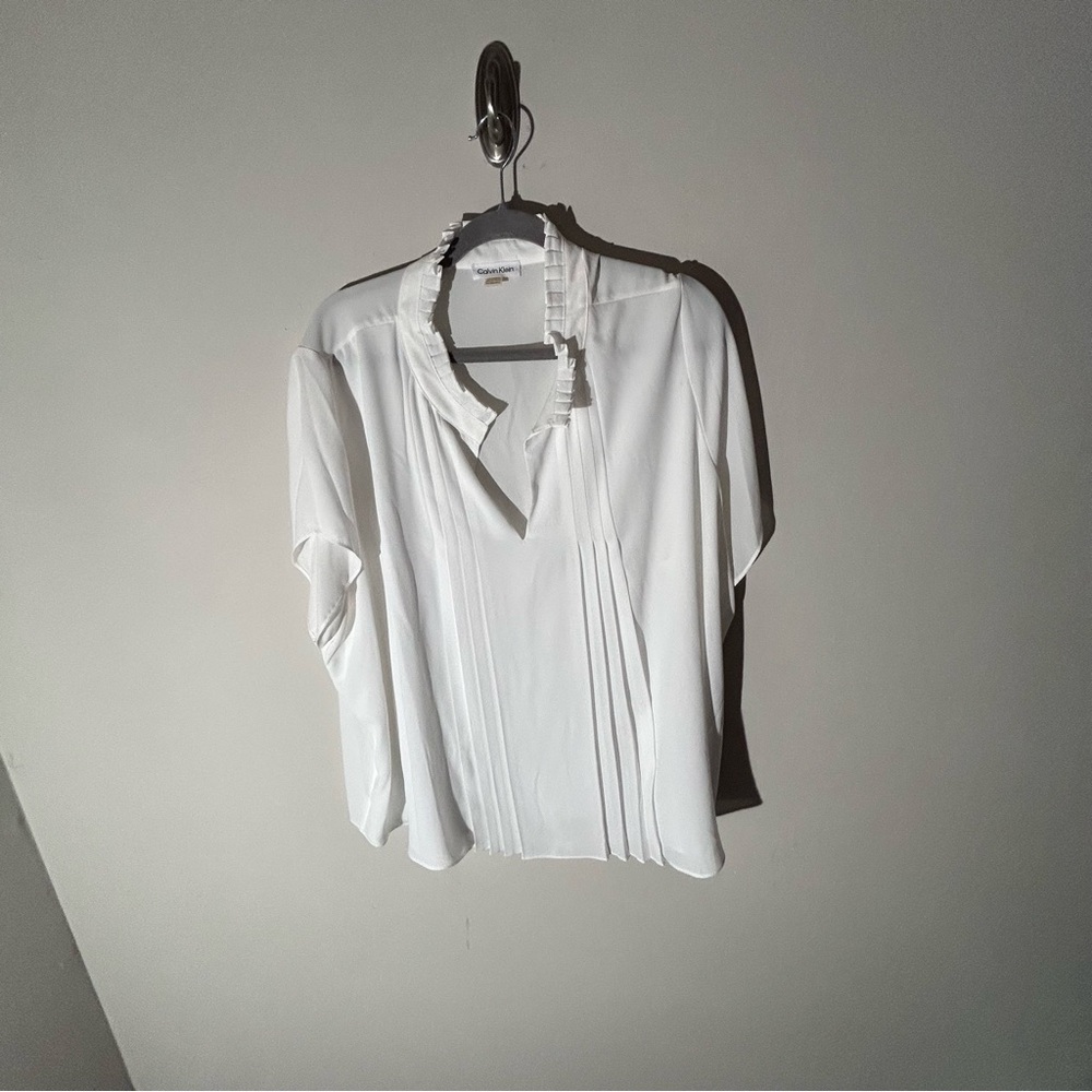 Calvin Klein White Blouse with Pleated Design